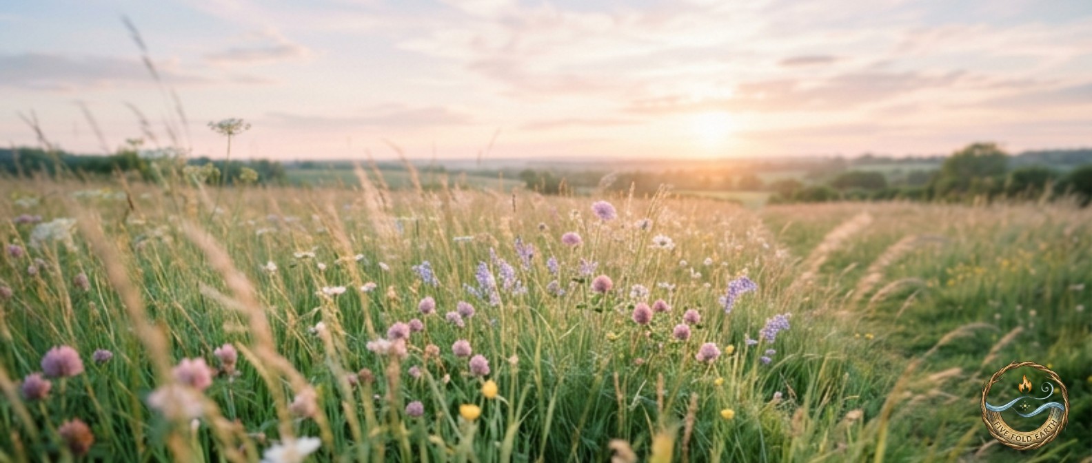 Ostara Spring Equinox Depicted by a meadow of pastel colors