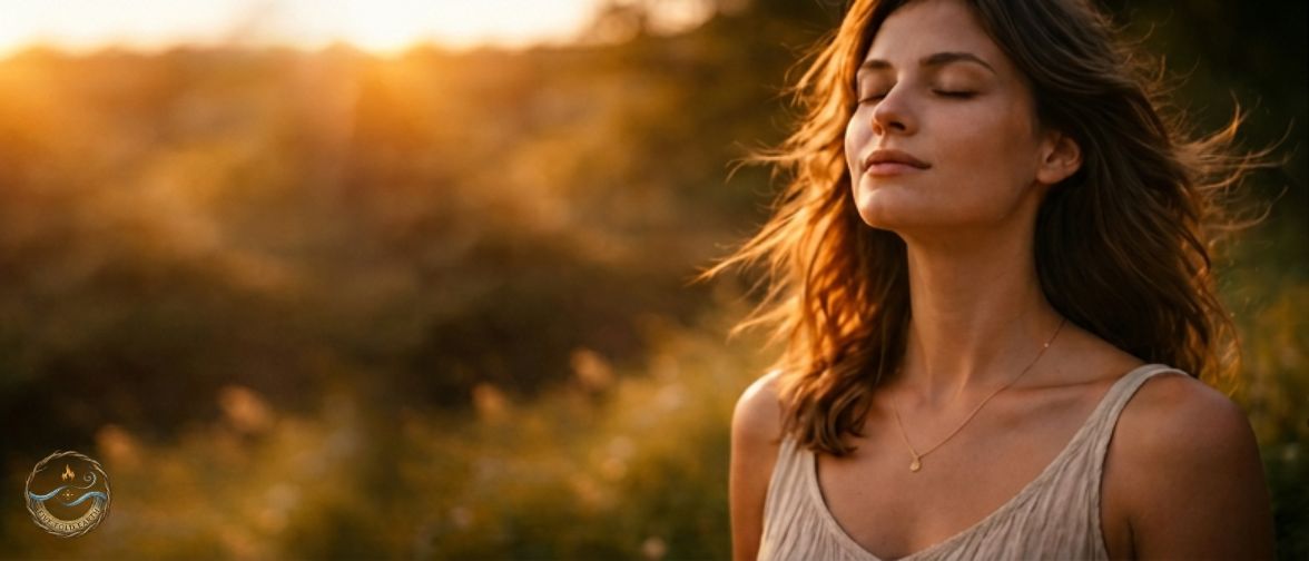 woman doing Breath work to strengthen her Spirit element in nature spirituality