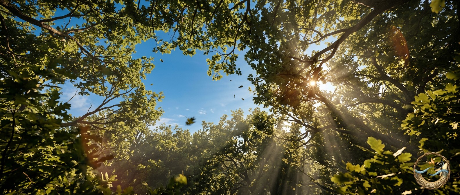 Wind Symbolism in Nature Spirituality depicted by wind blowing tree branches overhead.