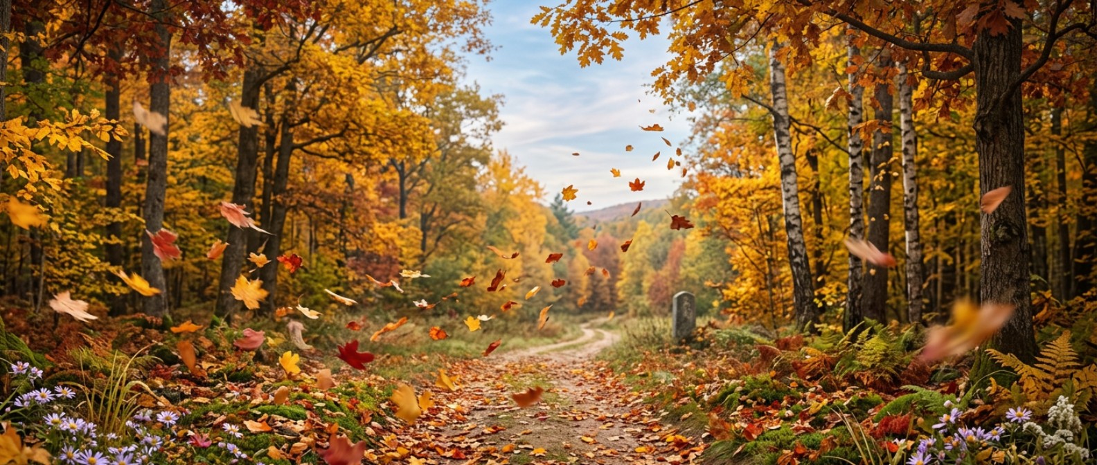 Wind Symbolism in Nature Spirituality depicted by seasonal autumn leaves blowing to the ground