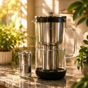 Premium glass water pitcher with stainless steel filter
