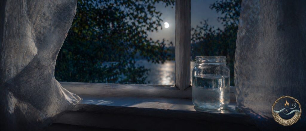 Hydration and Spiritual Health represented by water capturing moonlight