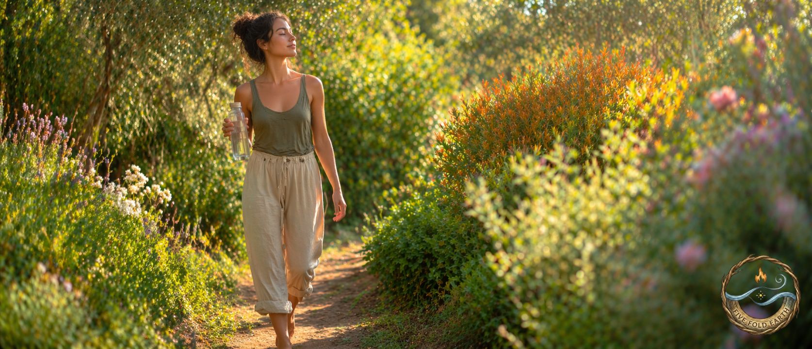 Water Ritual represented by woman walking while enjoying water