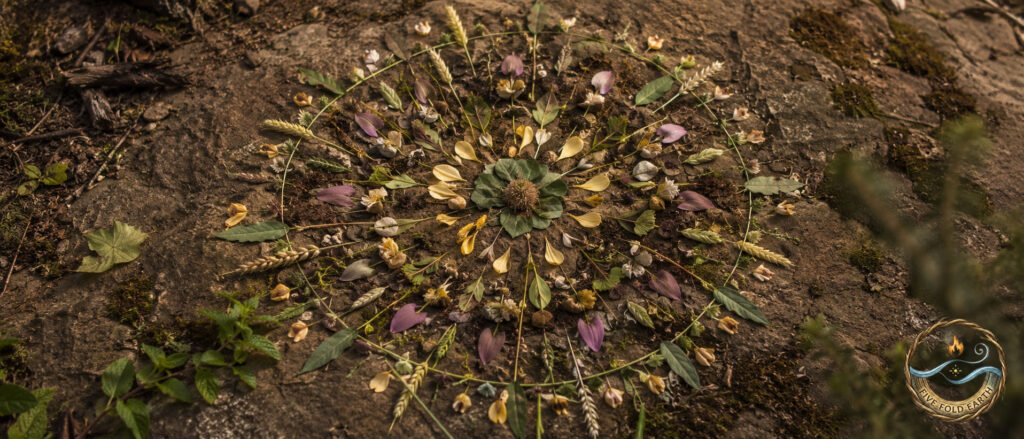 25 Lammas activities for the first harvest represented by a mandala created from fallen leaves