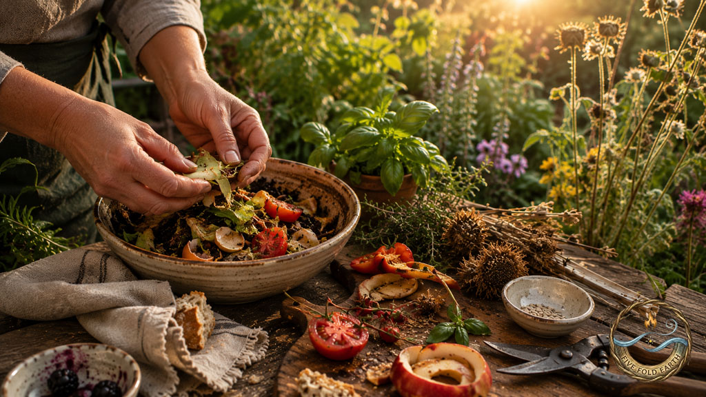 Lammas Recipes Composting in sunlit garden Lammas
