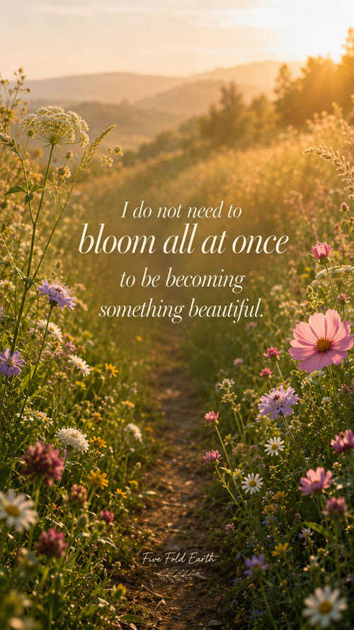 Flowers and a path representing bloom affirmation