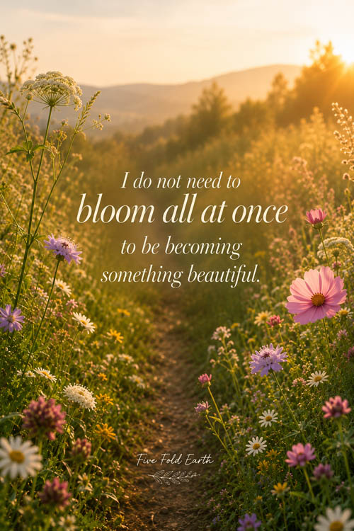Flowers and a path representing bloom affirmation