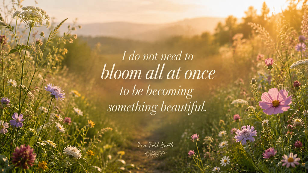 Flowers and a path representing bloom affirmation