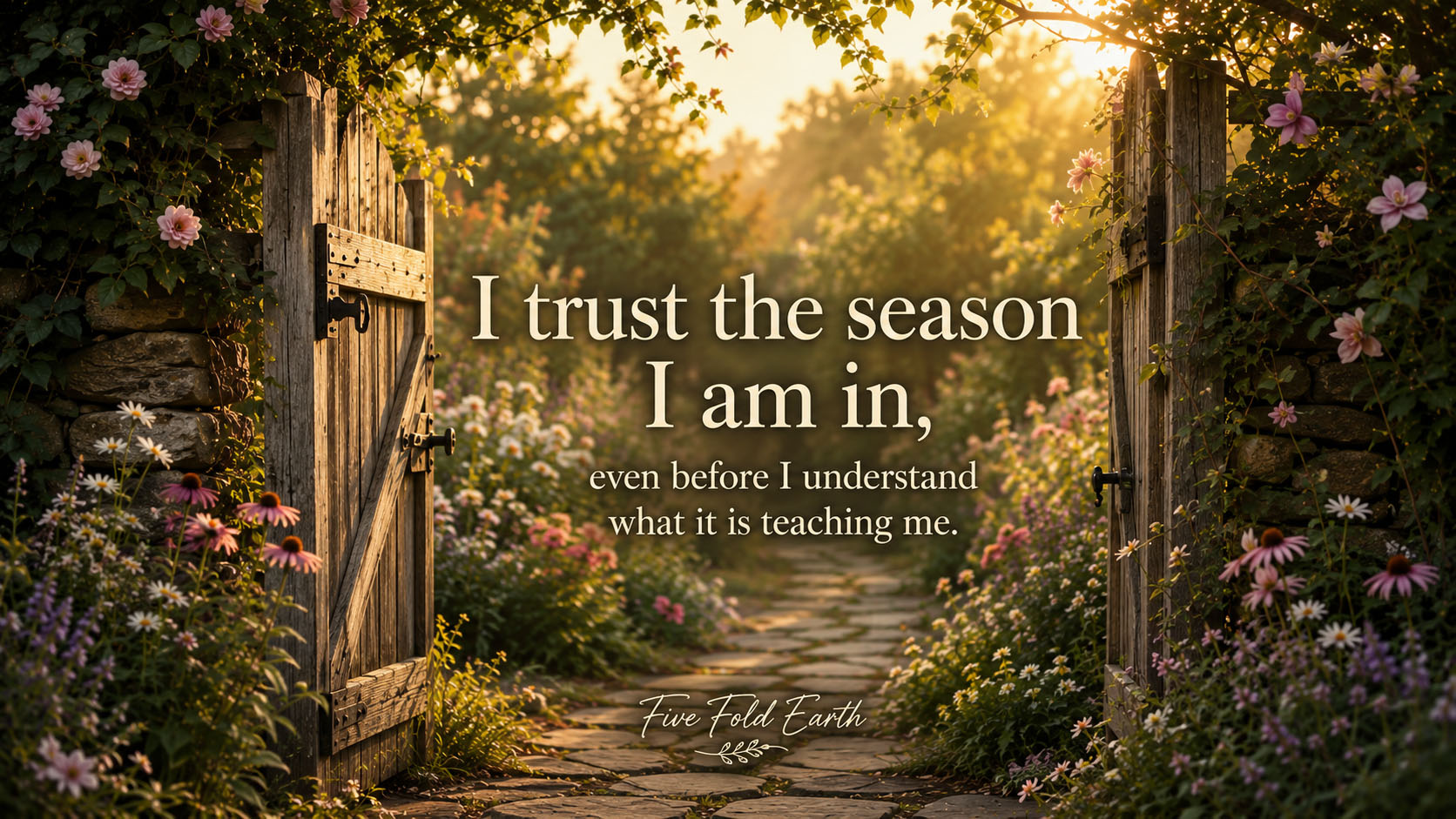I trust the season I am in self-trust affirmation image of open garden gate