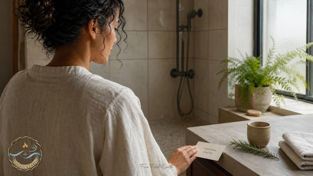 Woman wrote on paper her intention before taking her spiritual shower